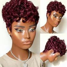Hort Pixie Wigs 全机织短款黑色卷发精灵假发 真人发假发 女士自然波浪黑色精灵短发假发 - 彩色 - 查看 4