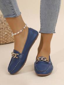 Giày lười đế bằng, đế mềm, kiểu dáng slip-on, giày casual thoải mái cho mọi mùa. - Màu xanh lam - Xem 7