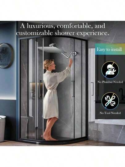 1pc Bohemian Style Rain Shower Head, 8x12 Inch Rectangular High Pressure Large Coverage Area All-Metal Wall-Mounted, 360° Adjustable Polished Easy Installation No Power Needed