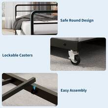 Sofá Cama con rodar, Marco de Cama de tamaño Individual con cabecera tapizada de Pana, Metal Resistente, para Sala de Estar, recámara y habitación de - negro - Ver 3