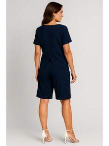 Elegant Women's Set With Blouse And Shorts In Sensorial Fabric. - 藏蓝色 - 查看 2