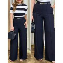 Women's Wide-Leg Pants, Tailored Style, High Waist With Belt, Pockets, Elegant, Luxurious, , Blogger Style - Multicolor - View 1