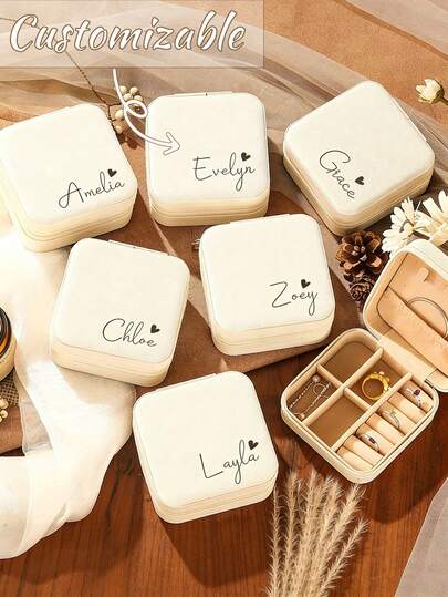 1pc Customizable Personalized Jewelry Box, Fashion Personalized Leather Jewelry Box, Wedding Jewelry Storage Box, Bridal Party Gift, Customized Gift, Ideal For Bridesmaid Gift, Wedding Gift, Elegant Jewelry Box