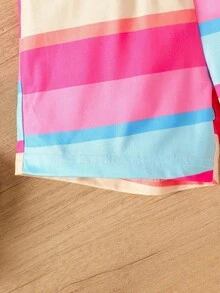 Bộ đồ hè cho bé gái, áo cổ tròn kẻ sọc cầu vồng ngọt ngào và mộng mơ phối cùng quần short, thích hợp mặc hàng ngày, dạo phố và ở nhà. - Nhiều màu - Xem 11