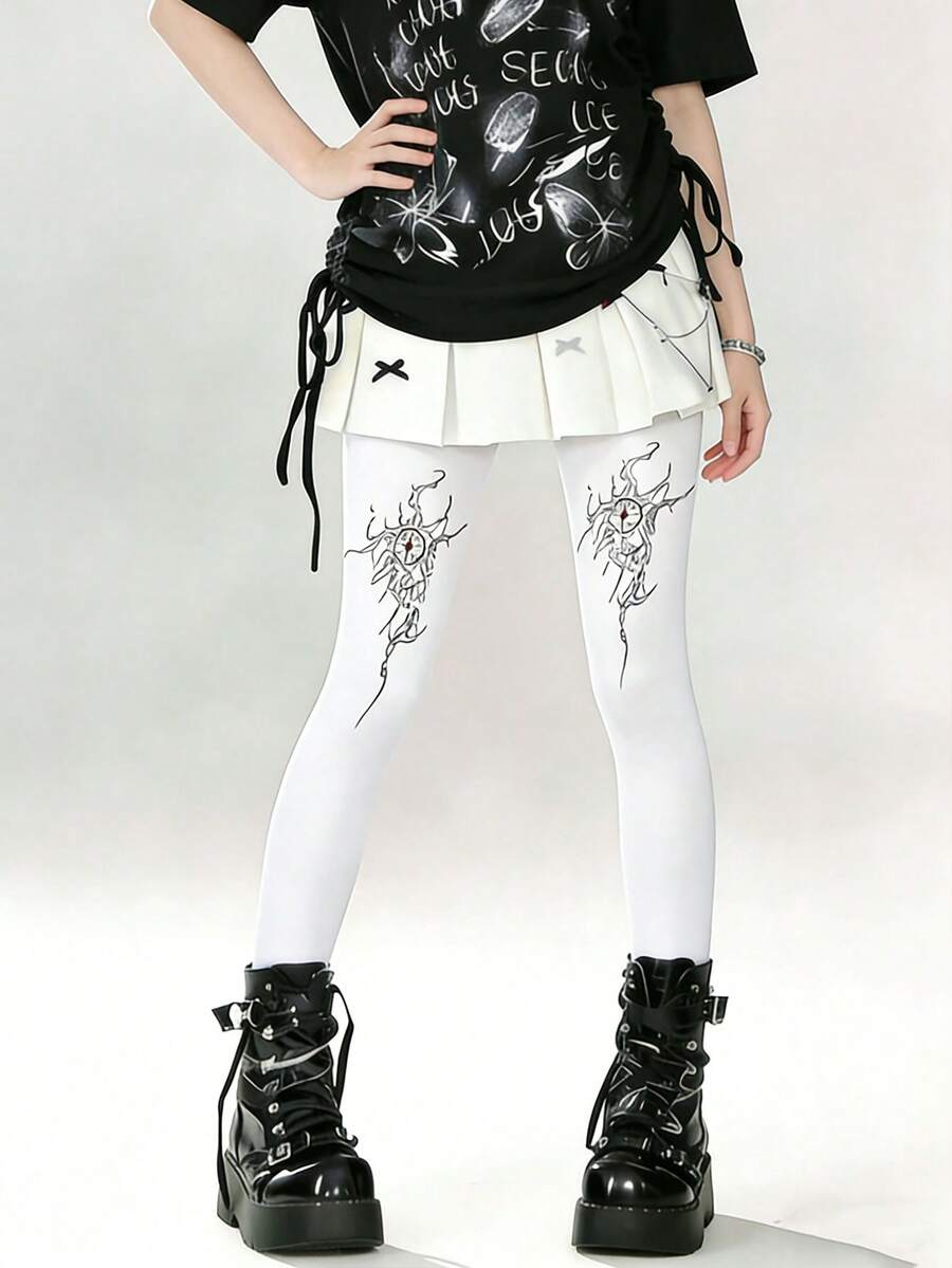 1 đôi quần tất nylon in họa tiết gợi cảm và thời trang, chất liệu chần bông bóng, thích hợp cho mùa thu/đông. - Nhiều màu - Xem 1