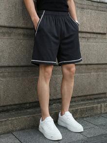 Boys' & Teens' Summer Contrast Trim Loose Sports Bermuda Shorts, Breathable Outdoor Casual Shorts - Black - View 11