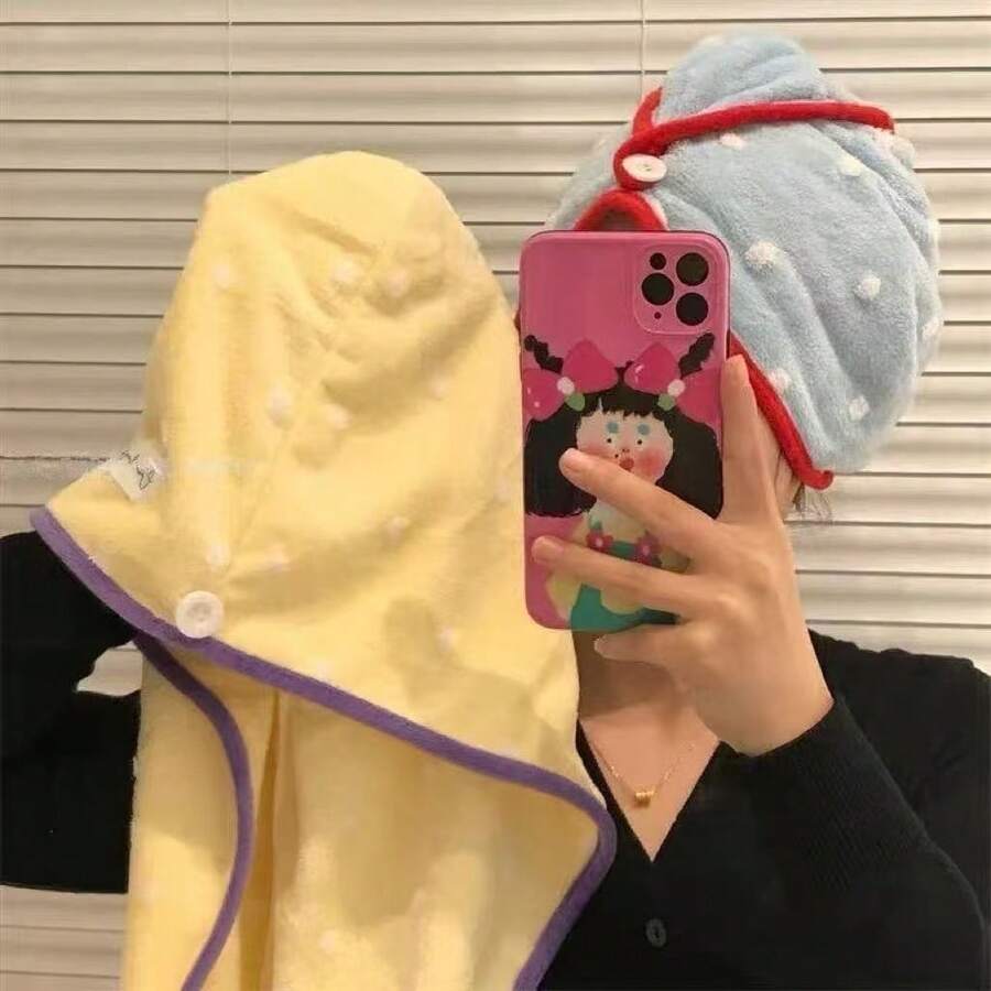 韓国インスタ人気 ドット刺繍 速乾ターバン クラウドデザイン 吸水力抜群 コーラルフリース バスキャップ - AA - チェックする 1