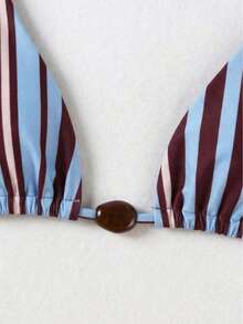 New Women's Casual Elegant Sexy Blue Striped Print Bikini Set, Suitable For Beach, Vacation, Date, Party In Spring/Summer - Multicolor - View 4
