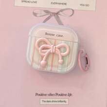 甜美条纹蝴蝶结设计保护壳，兼容苹果手机，防刮防摔 - 無色 - 查看 3