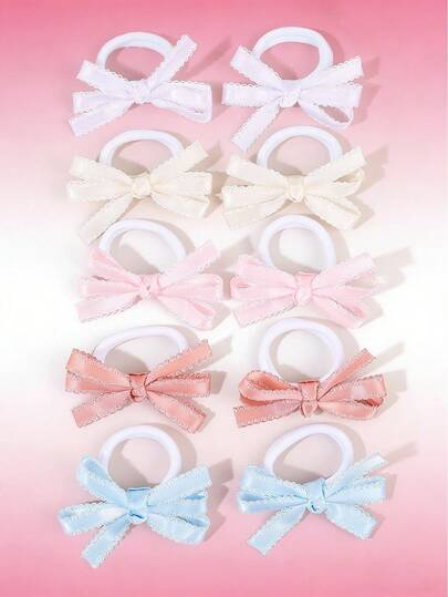 10条装音乐节彩色布艺发圈，缎面镶钻发带，优雅发饰，适合花童、青少年、新娘日常佩戴，也可作为婚礼派对礼物。