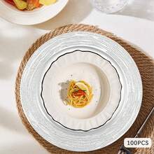 100 Pcs Antique Charger Plates Bulk 13 Inch Embossed Rim Plastic Party Dinner Plate Chargers Round Decorative Server Plate For Wedding Party Event Tableware - 100個-銀色6 - 查看 9