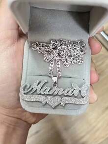 1PC Customized 316L Stainless Steel Name Necklace, Bohemian Style Custom Atomized Letter Pendant, Thick Cuban Chain, Men's And Women's Jewelry, Perfect For Weddings, Thanksgiving, Christmas Gifts ﻿ - Style 22 - View 2