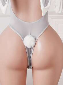 Sexy Lingerie  Backless Character Uniform Deep V Bunny Cosplay - Xám - Xem 5