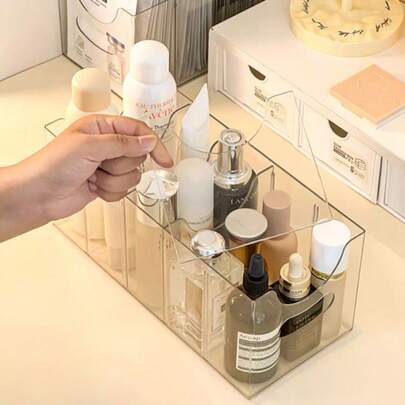 1pc Acrylic Facial Mask Storage Box, Transparent Compartment Makeup Organizer, Large Capacity Vanity Countertop Skincare Holder