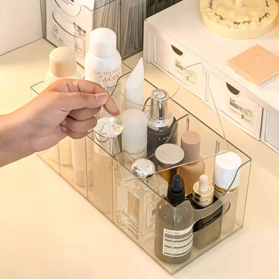 1pc Acrylic Facial Mask Storage Box, Transparent Compartment Makeup Organizer, Large Capacity Vanity Countertop Skincare Holder - View 1