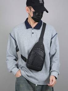 【星形压纹编织面料/商务轻奢胸包】2026新款男士防盗斜挎包，接近顶级牛皮质感单肩包，都市商务精英通勤包，多功能大容量，耳机孔，胸前包，时尚复古小包，男女通用包 - 7272 - 查看 3