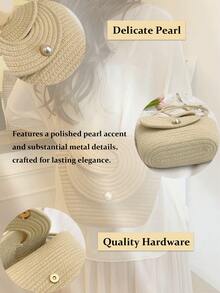 2026 New French Niche Woven Women's Handbag, Summer Beach Vacation Bag, Large Capacity Tote Vegetable Basket,Woven Bucket Beach Bag For Women, Knitted Tote With Crossbody Strap & Pearl-Accented Twist Knot Closure, Minimalist Straw Bag For Vacation, Wedding Events, And Summer Outings, Roomy Purse Fits Phone, Wallet, Keys In Khaki And BeigeThe Best Gift Choice, Birthday Gift, Valentine's Day[US Local Warehouse] - 彩色 - 查看 8