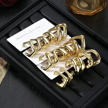 9 Pairs Asymmetrical Smooth CCB Earrings For Women, Everyday Wear - Gold - View 2