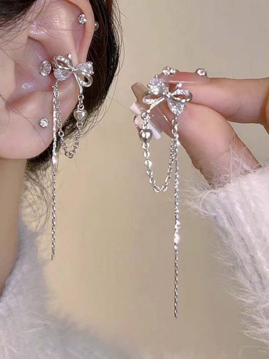 1 Đôi khuyên tai nữ thời trang cao cấp đính đá Zirconia hình bướm tua rua, thiết kế độc đáo, thanh lịch, phù hợp cho mọi dịp. - 1 cặp khuyên tai - Xem 1