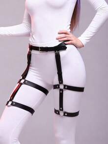 Gothic Punk Thigh Garter, Adjustable PU Leather Leg Straps, Y2K Waist Chain Style Harness For Women Daily & Festival Wear - Multicolor - View 1