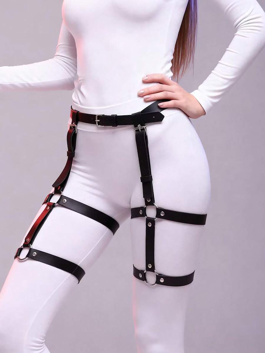 Gothic Punk Thigh Garter, Adjustable PU Leather Leg Straps, Y2K Waist Chain Style Harness For Women Daily & Festival Wear - Multicolor - View 1