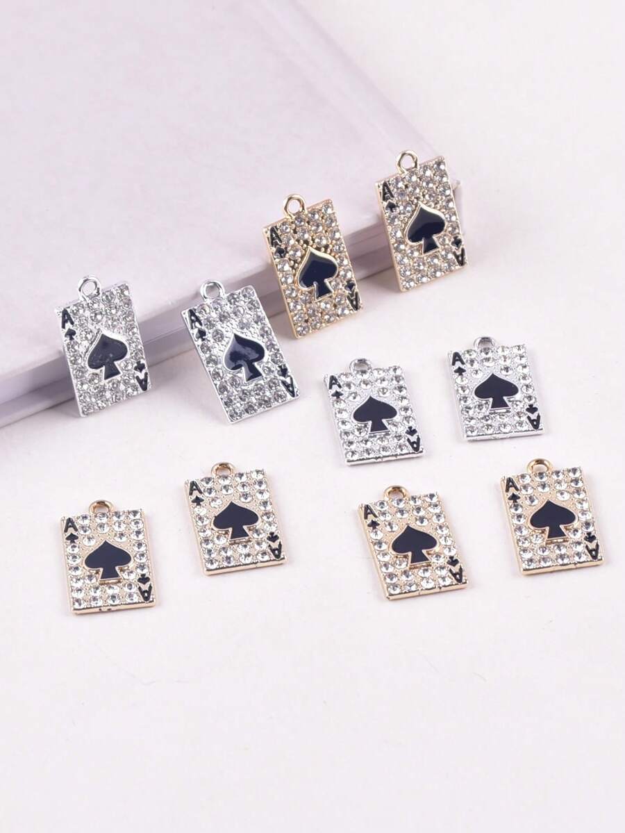 10 piezas de accesorios de joyería de aleación de zinc con colgantes de color mixto con forma de pica de póker, pendientes, collares DIY para mujeres - póker - Ver 1
