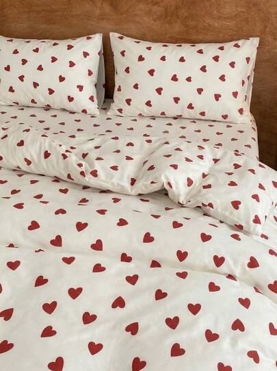 Joivida 3 件套心形印花床上用品套装，2 个枕套 + 1 个羽绒被套（不含枕芯），Rama 舒适卧室，舒适家居，卧室用品，乔迁礼物，返校使用，宿舍必需品，清爽春夏纺织品