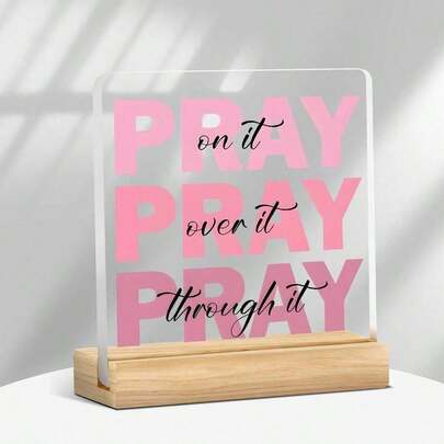 1pc Pink/Purple/Blue Acrylic "Praying" Figurine - Christian Desktop Decor With Bible Verse, Religious Gift, Suitable For Women, Home & Office Decoration For Birthday, Christmas