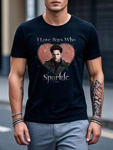 Camiseta de hombre para el verano, cuello redondo y manga corta, ideal para uso diario, citas, ocio y deporte.Camisa de hombre Camiseta de manga corta negra con patrón de corazón - Negro - Ver 1