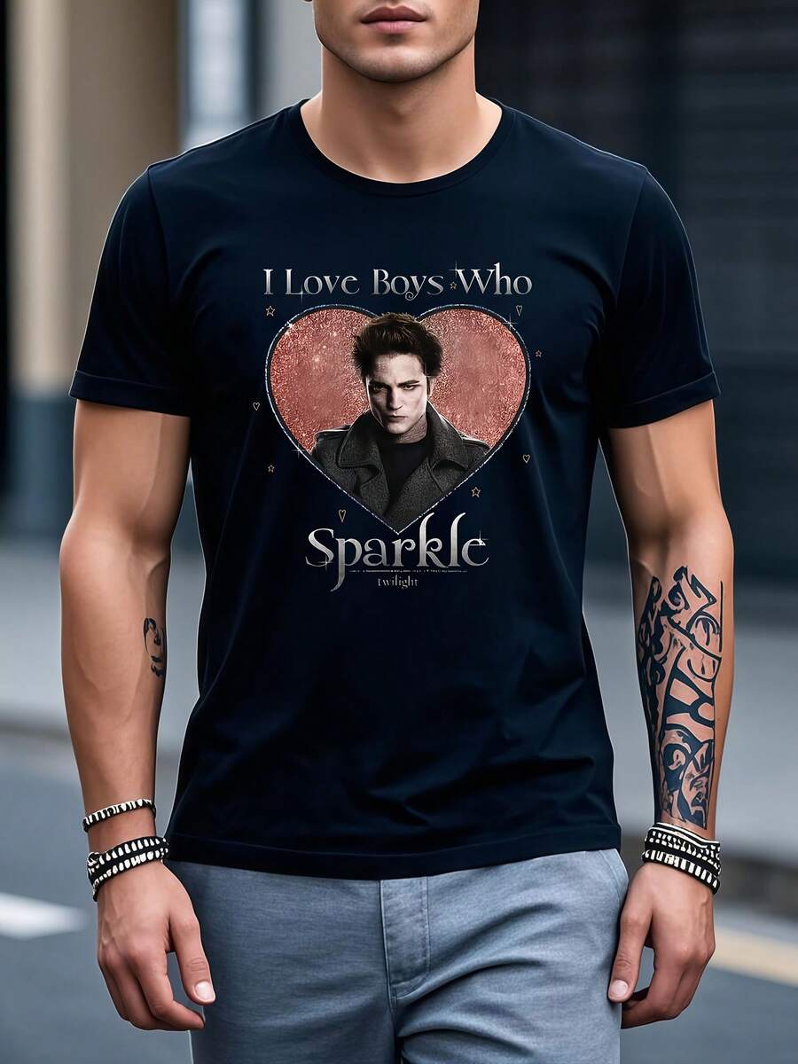 Camiseta de hombre para el verano, cuello redondo y manga corta, ideal para uso diario, citas, ocio y deporte.Camisa de hombre Camiseta de manga corta negra con patrón de corazón - Negro - Ver 1