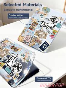 Travel, Map, Airplane, Car, Road Sign Case Compatible With Air 4/5 10.9 Inch, 7/8/9th 10.2 Inch, Built-In Pencil Slot Compatible With Samsung Tab S6 10.4 Inch, Tab A7 Lite 8.7 Inch, Ins Style Leather Case, Back To School, Valentine's Day, New Year Gift - Multicolor - View 10