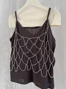 DEKUNER 1pc Silver Rhinestone Mesh Body Chain - Sparkly Net Overlay Top, Ideal For Layering With Casual Tees - Silver - View 6