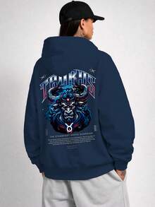 Unisex Oversized Street Style Taurus Zodiac Sweatshirt Ref4720 - Navy Blue - View 4