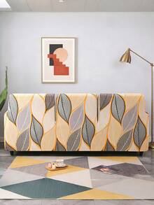 1pc Yellow Line Leaf Texture Sofa Cover, Fully Wrapped Polyester Fiber Elastic Sofa Cover, Knitted Milk Silk All Season Universal Sofa Cover - Orange - View 11