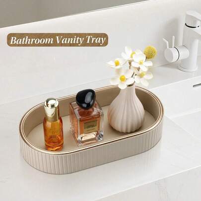 1pc Bathroom Tray, Leather Oval Decorative Tray Bath Decor Jewelry Tray Vanity Tray Valet Tray Table Tray For Bathroom,Dressing Table,Soap Dispenser,Toilet,Bathtub,Candles,Kitchen Sink