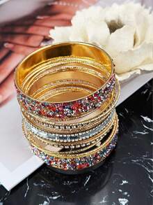 13 pièces Set de bracelets rigides ornés de strass, bijoux à la mode cadeau pour femmes, convient pour les fêtes et le port quotidien - 13 strass colorés - Voir 4