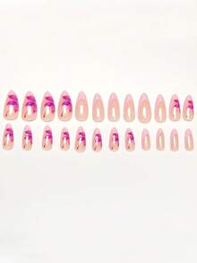Bộ 24 móng giả hình hạnh nhân, màu hồng và tím, họa tiết hoa, độ dài trung bình, thích hợp cho hẹn hò, chụp ảnh, đi làm, dự tiệc, giúp tăng thêm vẻ quyến rũ, phụ kiện làm móng nghệ thuật. - Nhiều màu - Xem 5