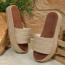 Summer Women Slides Shoes Sandals For Women Flats Outdoor Walking Travel Platform Sandals Open Toe Beach Bohemia Jute Sole Lightweight Comfortable - Màu be - Xem 1