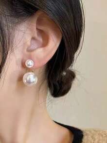 2026新款法式珍珠耳环，轻盈奢华复古时尚优雅银针耳环，女士款 - 白色 - 查看 4