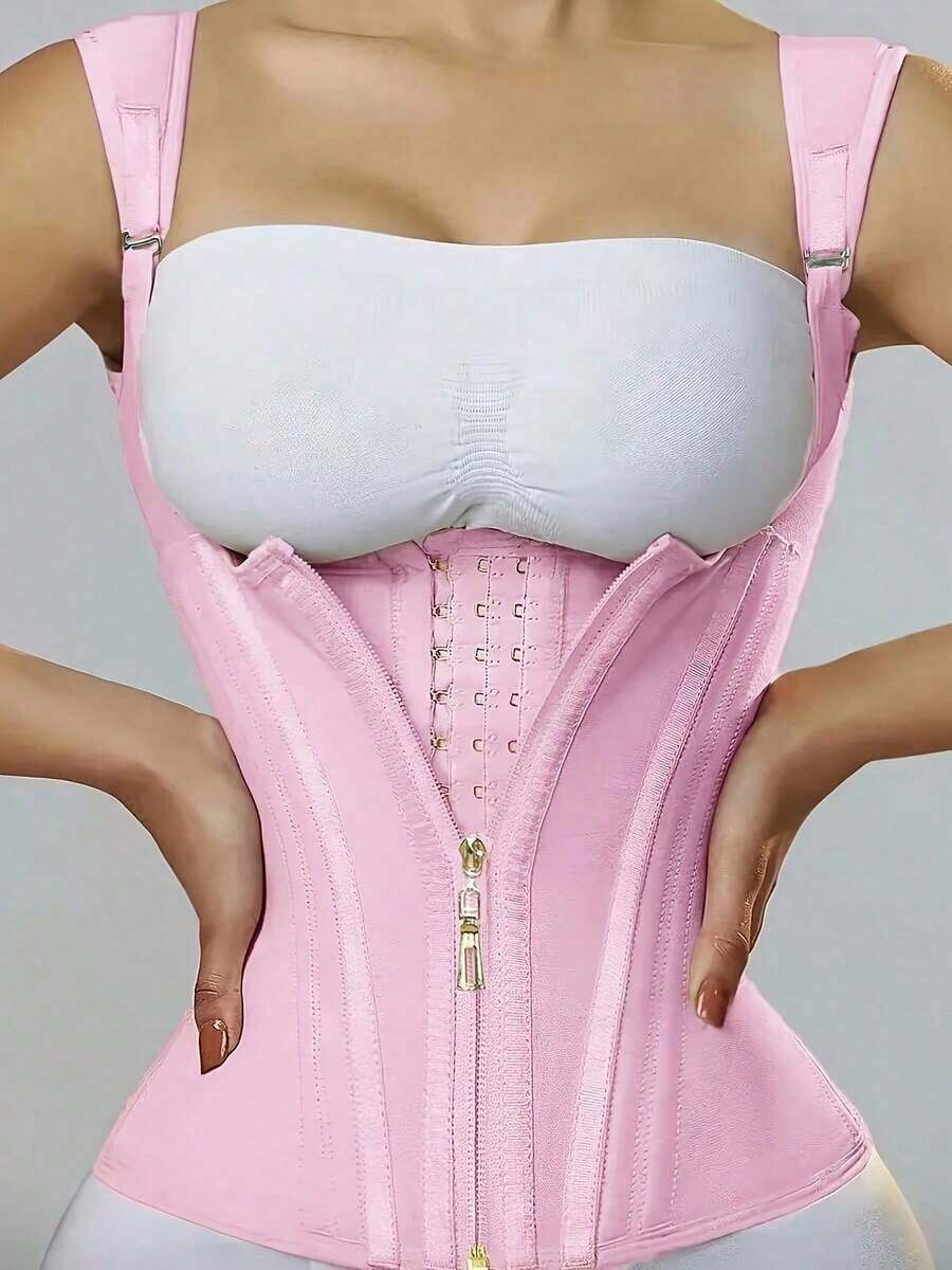 1pc Button Front Zipper Closure Slimming Corset Belt Women, Waist Trainer - 粉色 - 查看 1