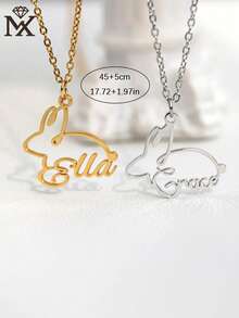 Personalized Name Eater Bunny Necklace, Dainty Bunny Necklace, Animal Necklace, Easter Necklace, Lucky Rabbit Gifts, Birthday Gift For Her - Multicolor - View 8