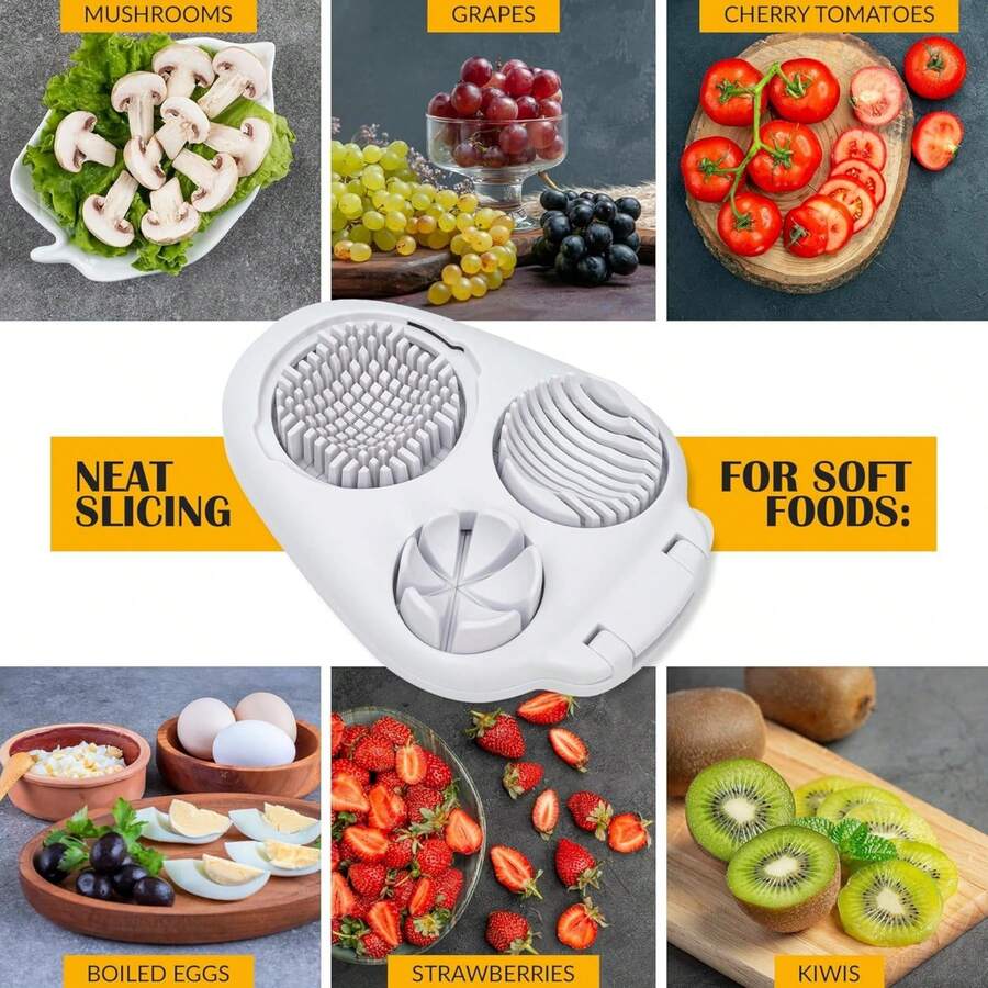 三合一切蛋器 - 重型不锈钢切割器 - 厨房切片工具，适用于草莓、蘑菇、葡萄、樱桃番茄 - 白色