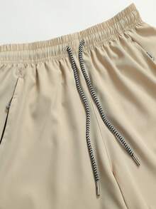 2pcs Men's Drawstring Waist Sports Shorts With Zipper Pockets - Khaki - View 8