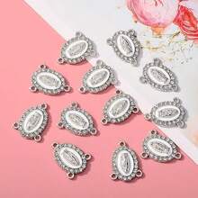 12件套三向念珠中心装饰件，圣母玛利亚连接奖章珐琅合金水钻瓜达卢佩圣母十字架连接件，用于珠宝制作 - 白色 - 查看 8