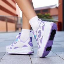 PHTEER Girls/Students Multifunctional Roller Skate Shoes, Can Walk And Slide, Roller Sneakers For Teenagers, 4-Wheel Lace-Free - Pink - View 5