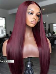 180%密度真人混纺假发，13x4蕾丝前假发，真人混纺直发假发，带婴儿发，高清透明蕾丝前假发，预拔毛前额假发，真人混纺8-36英寸假发，99J酒红色 - S99J/BUG - 查看 3