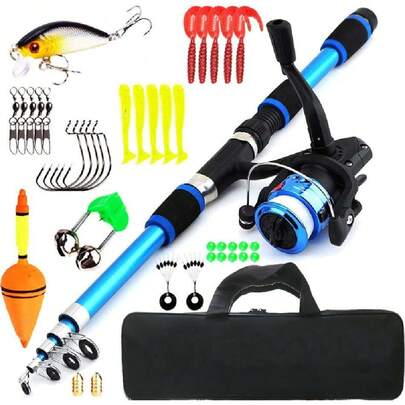 Caña Pescar Retráctil Carbono 1.8m Adultos - Incluye Sedal Kit Pesca con Bolsas Transporte - Resistente Liviana para Agua Dulce Salada con Aparejos de Pesca, Bolsa de Almacenamiento,41839321