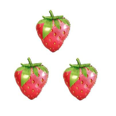 Conjunto de 3 balões gigantes em formato de frutas para decoração de festas temáticas de aniversário (morango)