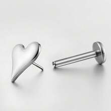 1pc ASTM F136 Titanium 16/18G Asymmetric Heart-Shaped Cartilage Tragus Labret Lip Stud Earring Helix Conch Flat Back Threadless/ Internal Thread Stud Piercing Jewelry For Women Men - Heart-shaped - View 32