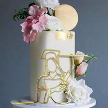 1pc/3pcs Minimalist Design Golden Acrylic Graduation Cap Cake Topper, For Graduation Ceremony And Party - Multicolor - View 5